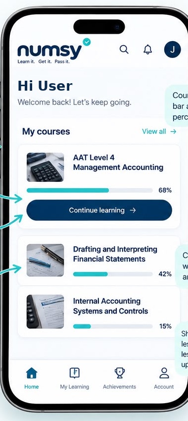 Numsy student dashboard mobile screen